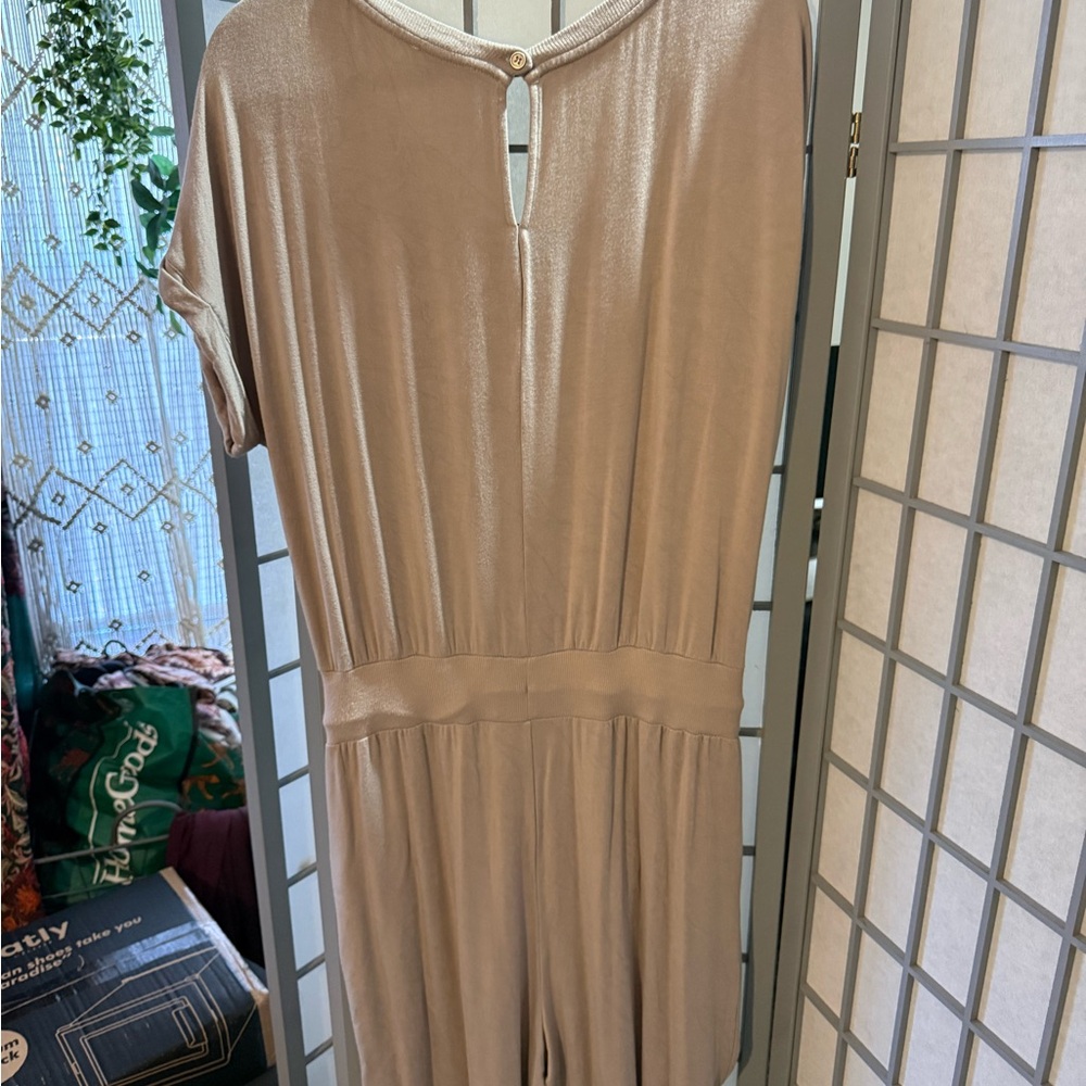Rachel Zoe Metallic Tan Short-Sleeve Jumpsuit